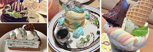 チョコミントケーキ・パンケーキ・パフェ